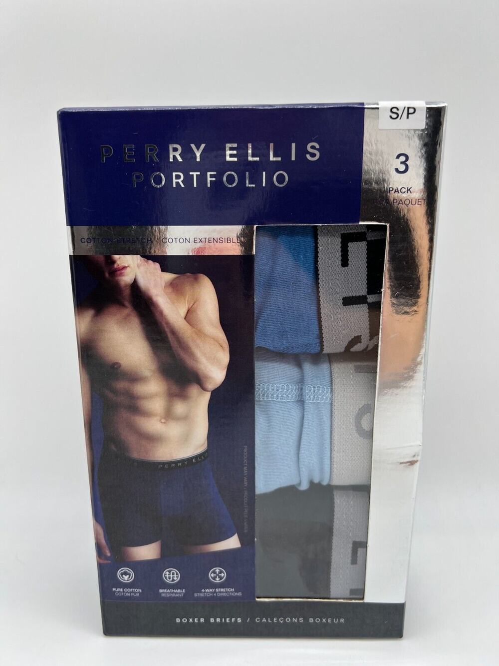 Perry Ellis Portfolio Cotton Stretch Boxer Briefs Multicolor 3 Pack Size S